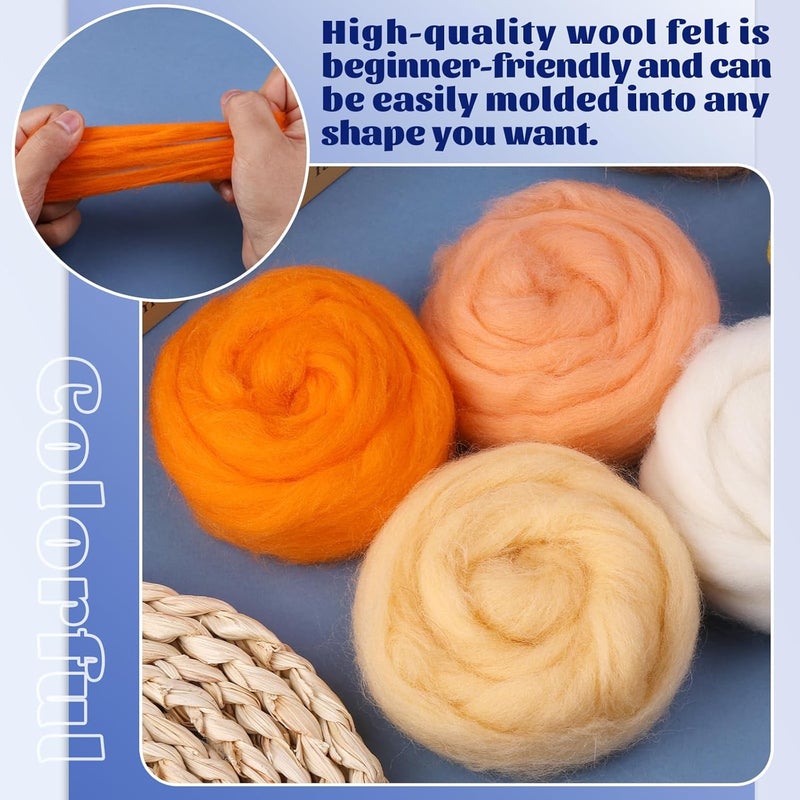 Mayboos10 Colors Needle Felting Wool, Fiber Wool Yarn Roving, Spinning Wool Roving for Needle Felting, DIY Hand Spinning, Needle Felting Wool Craft, 10g/Color (Warm Colors) - Image 4